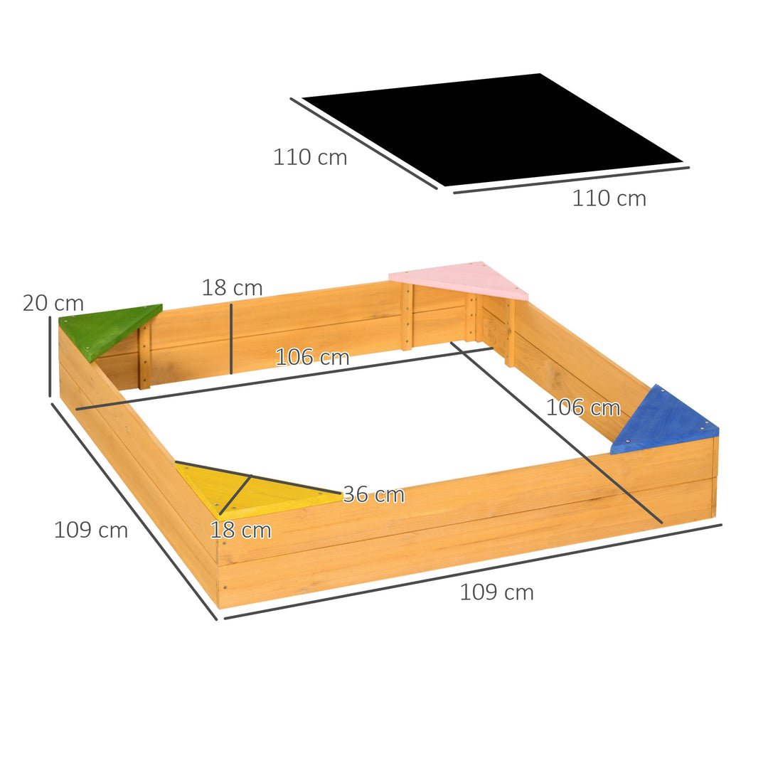 Kids Wooden Sand Pit, Children Sandbox, with Four Seats, Non-Woven Fabric, for Gardens, Playgrounds