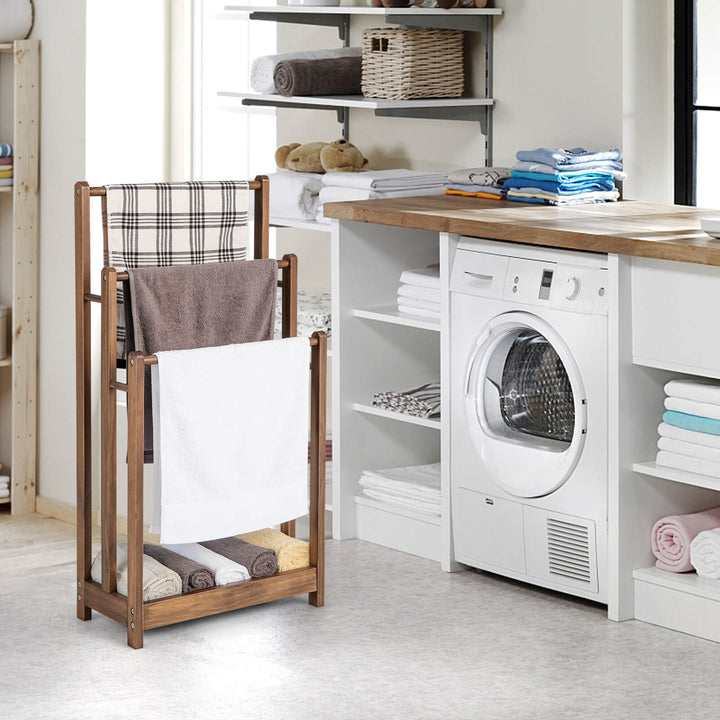 Freestanding Towel Rack and Bottom Storage Shelf-Rustic Brown
