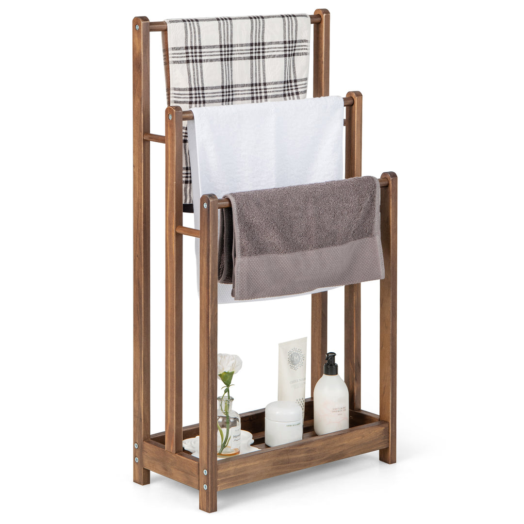 Freestanding Towel Rack and Bottom Storage Shelf-Rustic Brown