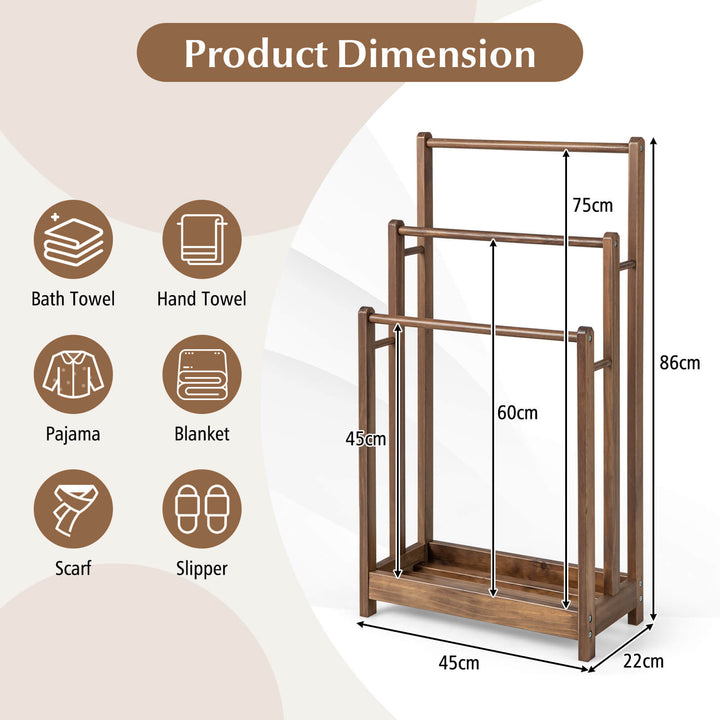 Freestanding Towel Rack and Bottom Storage Shelf-Rustic Brown