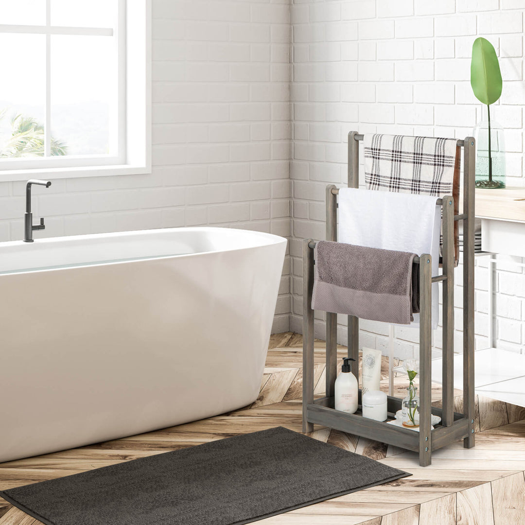 Freestanding Towel Rack and Bottom Storage Shelf-Grey