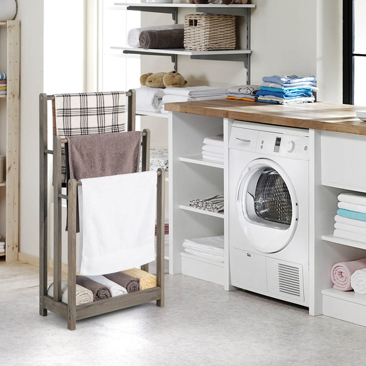 Freestanding Towel Rack and Bottom Storage Shelf-Grey