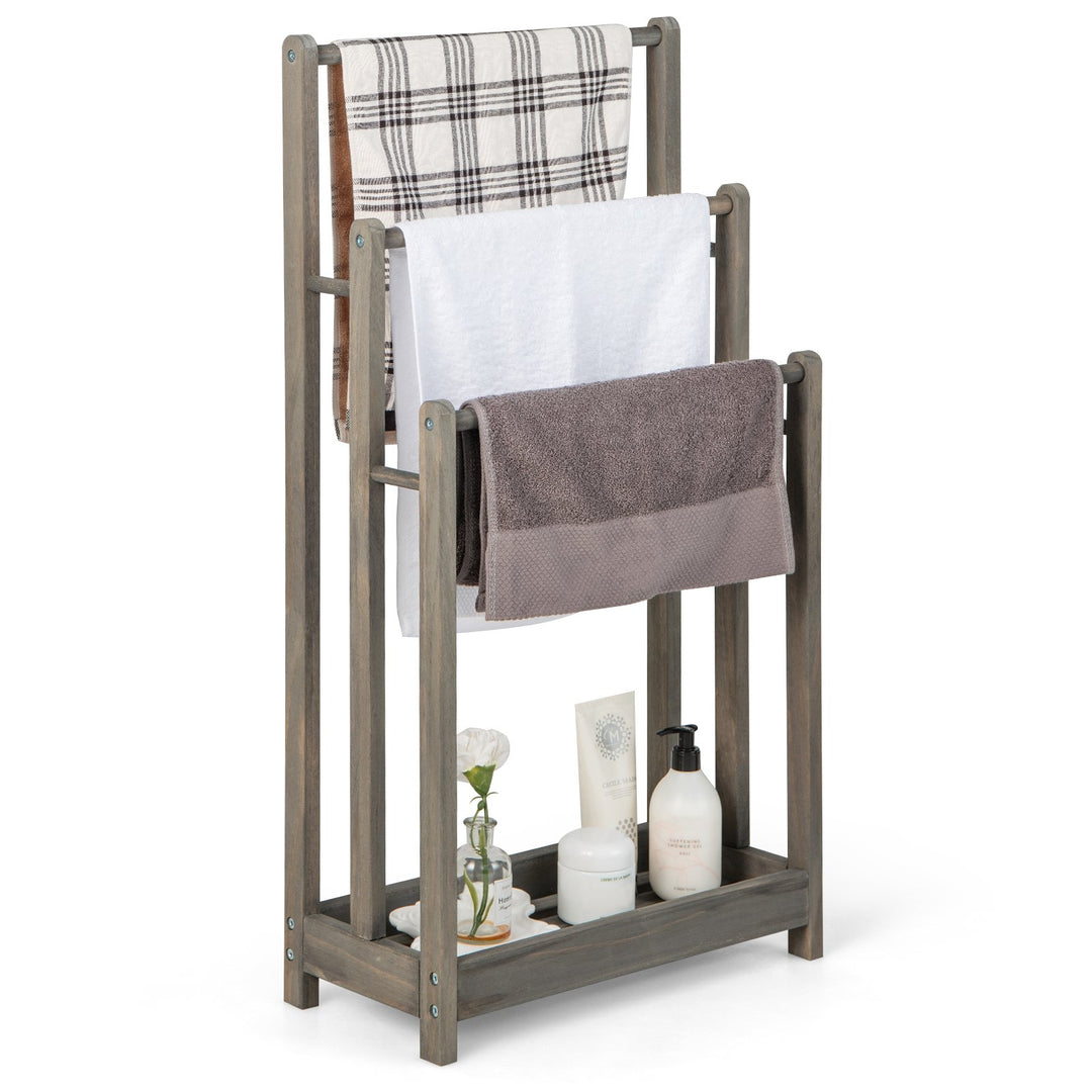 Freestanding Towel Rack and Bottom Storage Shelf-Grey