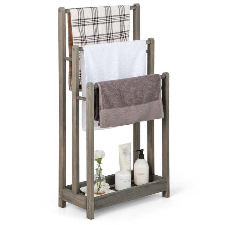 Freestanding Towel Rack and Bottom Storage Shelf-Grey