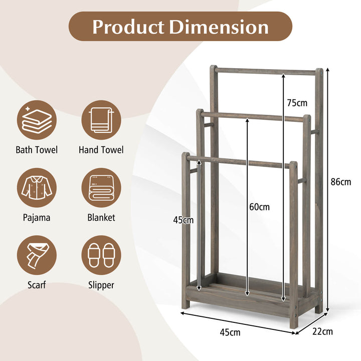 Freestanding Towel Rack and Bottom Storage Shelf-Grey