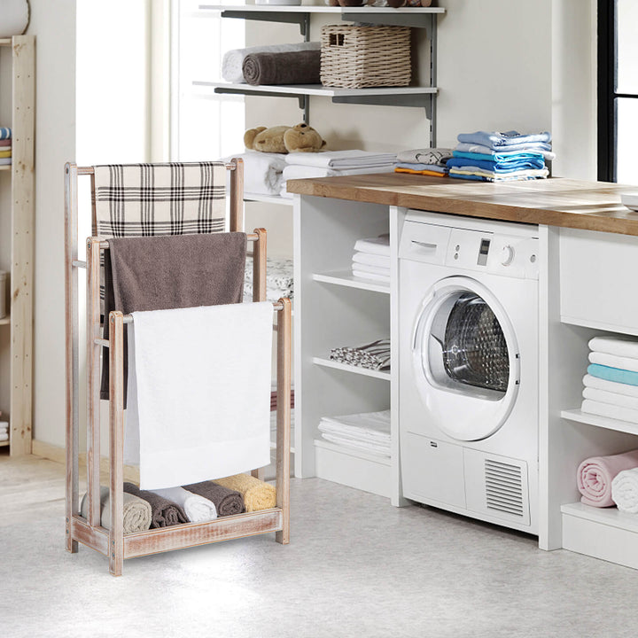 Freestanding Towel Rack with Bottom Storage Shelf -White