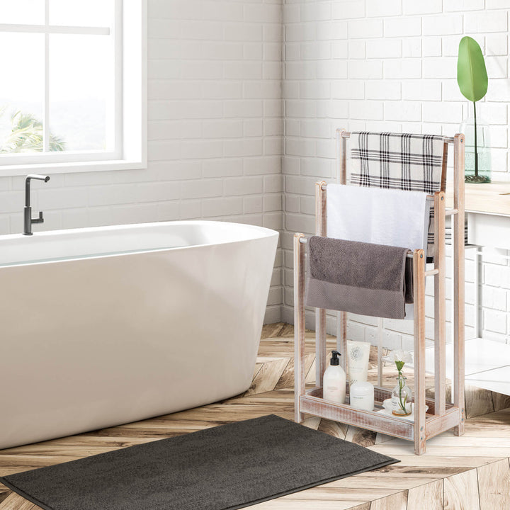 Freestanding Towel Rack with Bottom Storage Shelf -White