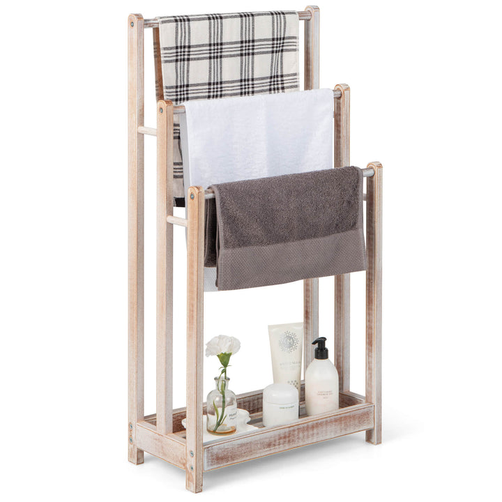 Freestanding Towel Rack with Bottom Storage Shelf -White