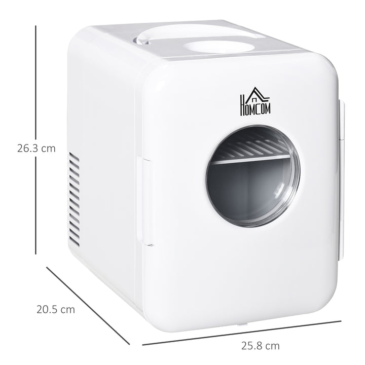 4 L/6 Can Mini Fridge, AC+DC Portable Cooler & Warmer for Skincare, Makeup, Cosmetics, Food, for Bedroom, Home, Caravan, Car, White