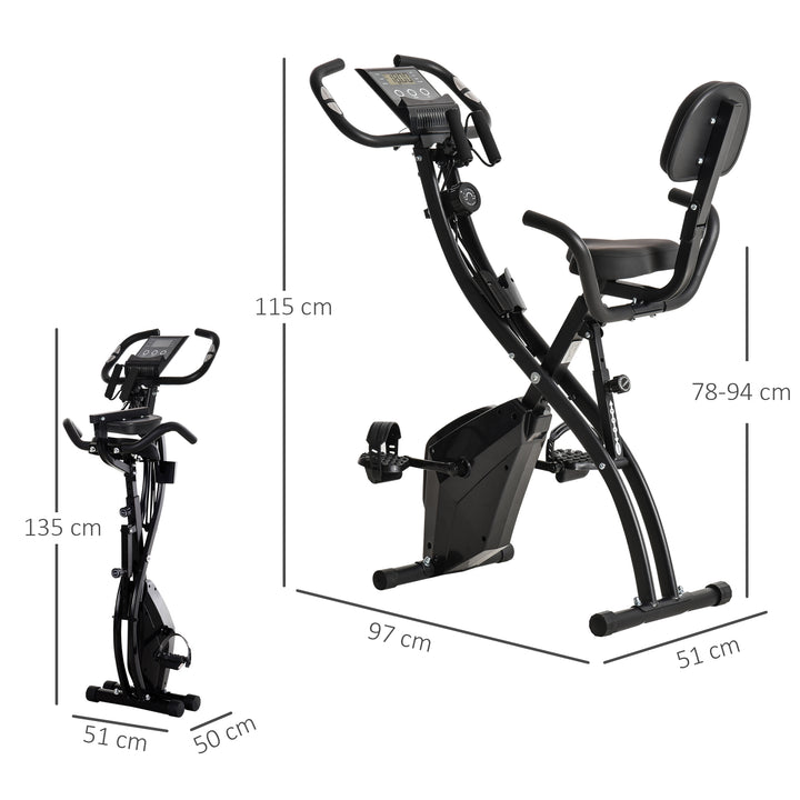 2-in-1 Foldable Exercise Bike Recumbent Stationary Bike 8-Level Adjustable Magnetic Resistance with Pulse Sensor LCD Display