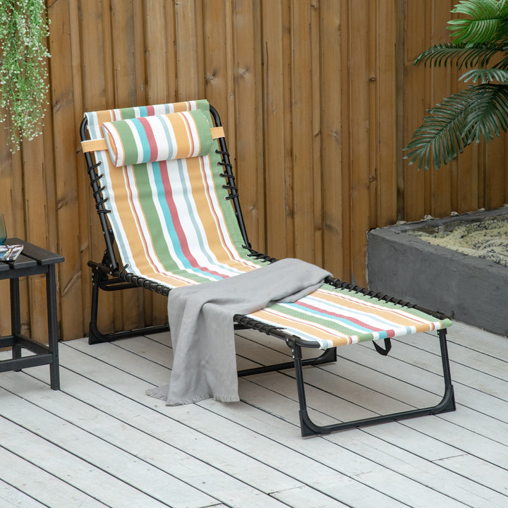 Folding Sun Lounger Beach Chaise Chair Garden Reclining Cot Camping Hiking Recliner with 4 Position Adjustable, Multicolored