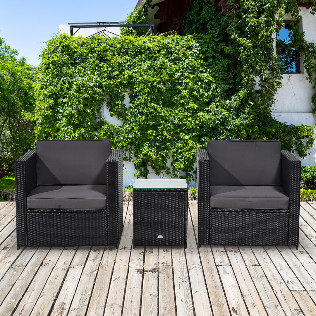 3 pcs PE Rattan Garden Furniture Patio Bistro Set Weave Conservatory Sofa Table and Chairs Set Black