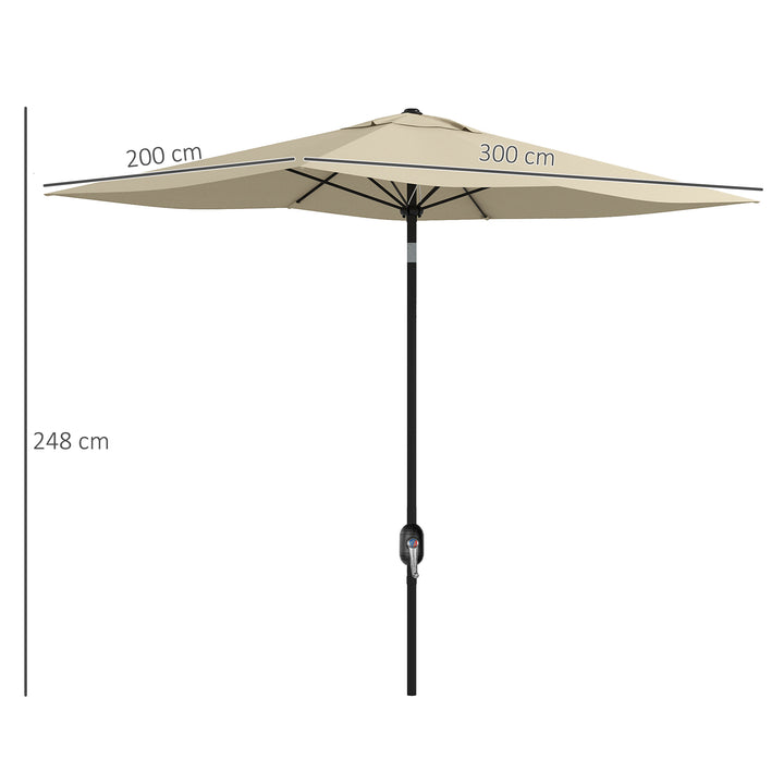Outsunny 2 x 3m Garden Parasol Umbrella, Rectangular Market Umbrella Patio, Outdoor Table Umbrellas with Crank &amp; Push Button Tilt, Cream White