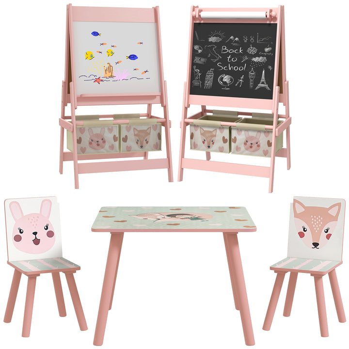 Kids Table and Chair Set and Kids Easel with Paper Roll - Pink