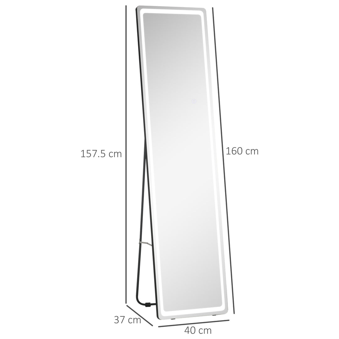 Full-Length Mirror with LED Lights and Remote Control, Freestanding Floor Mirror, Wall Mounted Full Body Mirror for Bedroom