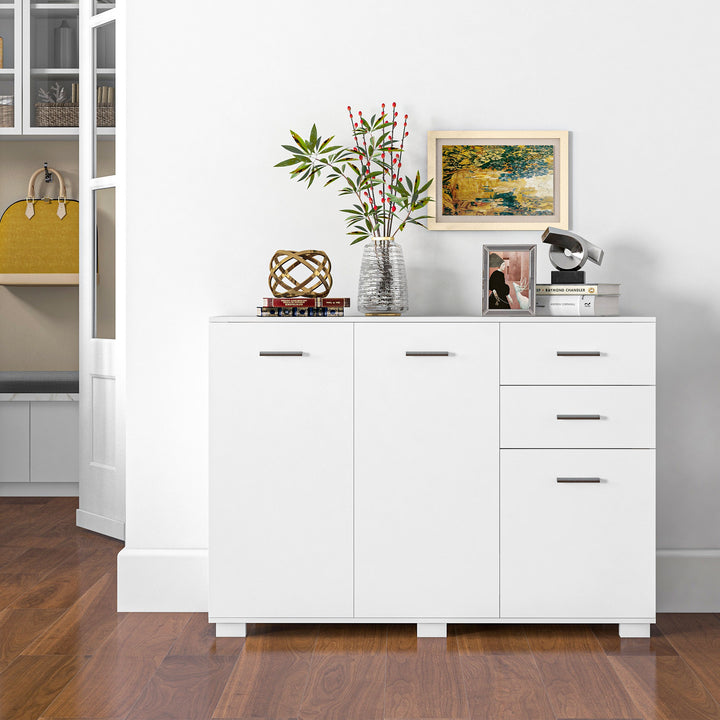 Sideboard, Modern Storage Cabinet with 2 Drawers, 3 Doors and Adjustable Shelves, Kitchen Cabinet for Living Room, Dining Room, White