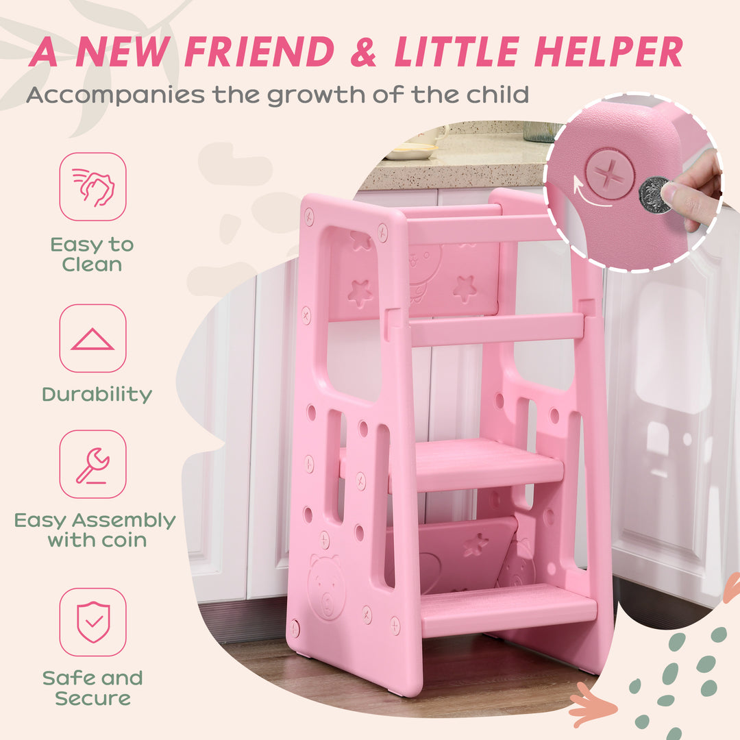 Kids Step Stool, Adjustable Standing Platform, Toddler Kitchen Stool