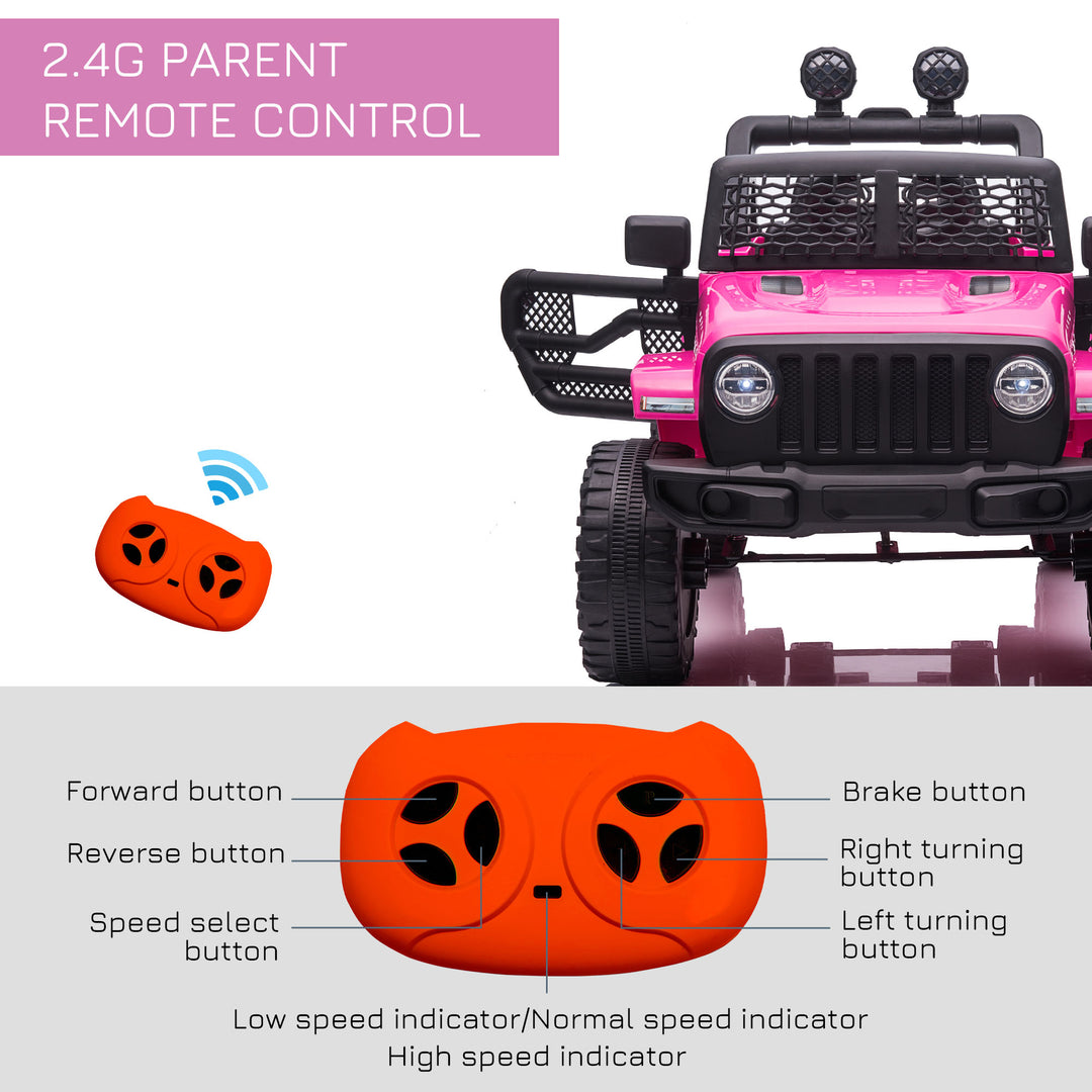 12V Battery-powered 2 Motors Kids Electric Ride On Car Truck Off-road Toy with Parental Remote Control Horn Lights Suspension Wheels Pink