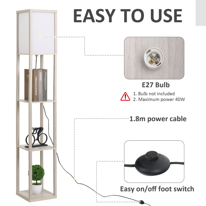 4-Tier Floor Lamp, Floor Light with Storage Shelf, Reading Standing Lamp for Living Room, Bedroom, Kitchen, Dining Room, Office, Dorm, Oak