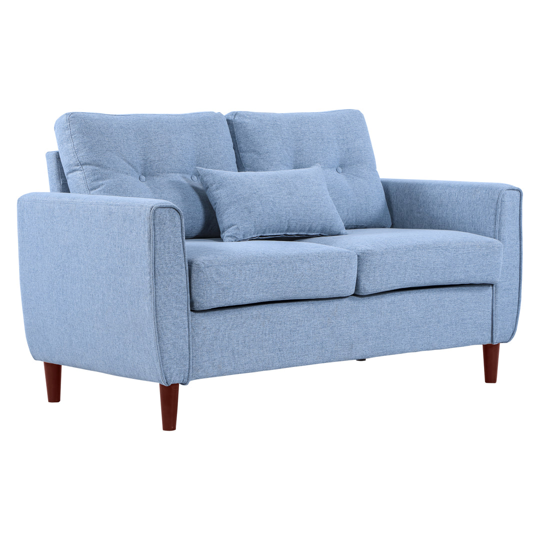 HOMCOM 2 Seat Sofa Double Sofa Loveseat Fabric Wooden Legs Tufted Design for Living Room, Dining Room, Office, Light Blue