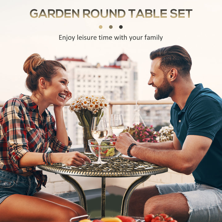 3 Piece Cast Aluminium Garden Bistro Set for 2 with Parasol Hole, Outdoor Coffee Table Set, Two Armless Chairs and Round Coffee Table