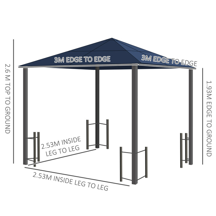 3 x 3(m) Hardtop Gazebo Canopy with Polycarbonate Roof, Steel & Aluminium Frame, Garden Pavilion with Mosquito Netting and Curtains, Black