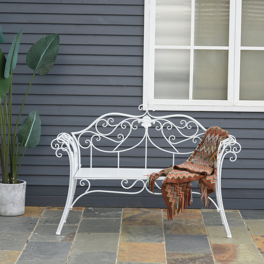 Bench Garden Chair Outdoor Indoor Patio 2 Seater Loveseat Metal Furniture White