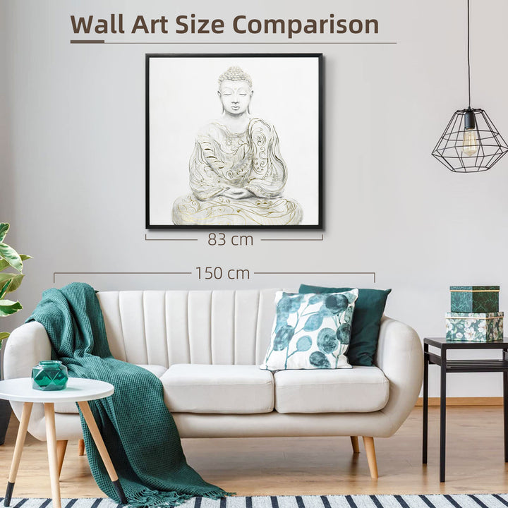Canvas Wall Art Gold Textured Buddha Sit in Meditation, Wall Picture, 83 x 83 cm
