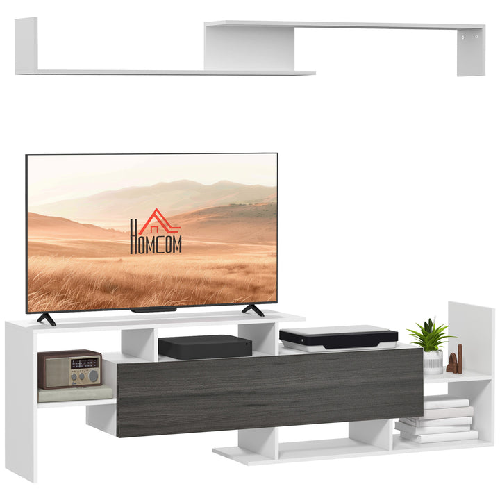 HOMCOM TV Unit with Storage for Wall-Mounted 65" TVs or Standing 50" TVs, TV stand set w/ a Wall Shelf & a Cabinet, Living Room Bedroom-White & Grey