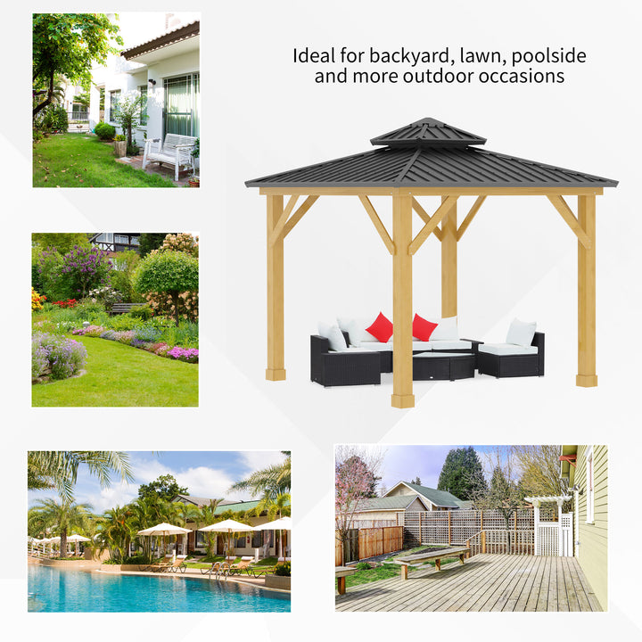 3x(3)M Outdoor Hardtop Gazebo Canopy with 2-Tier Roof and Solid Wood Frame Outdoor Patio Shelter for Patio, Garden, Grey