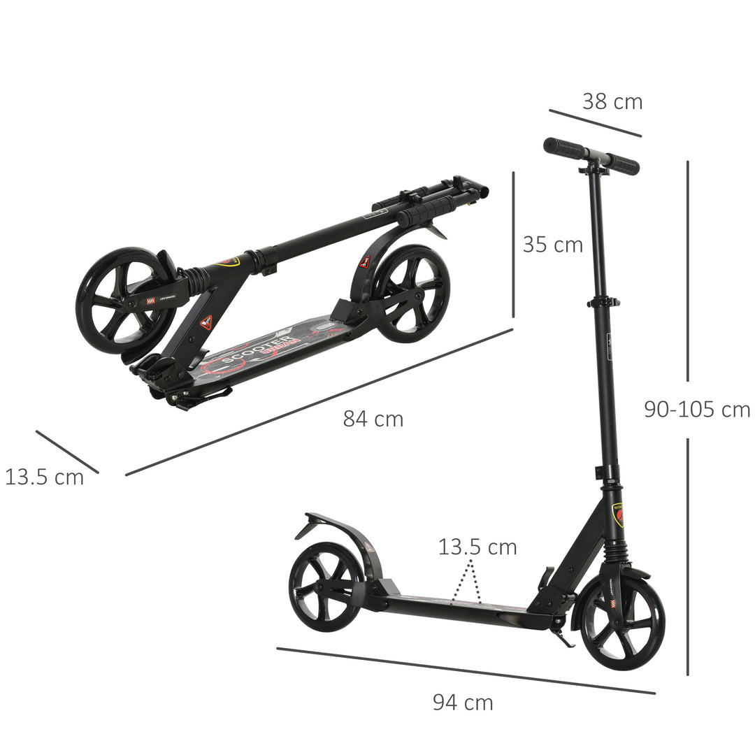 Folding Kick Scooter 2 Big Wheels Teens Adult 14+ Adjustable Ride On Black