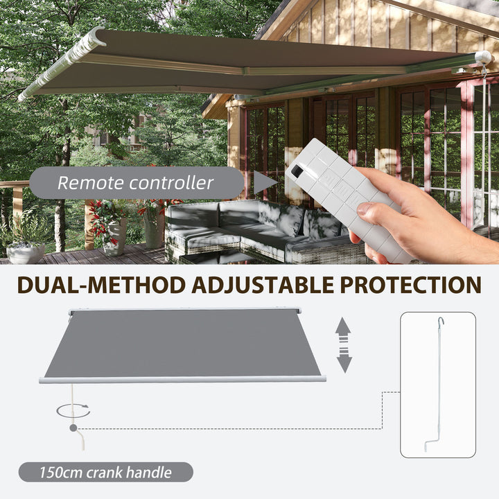 4 x 3 m Full Cassette Electric/Manual Retractable Awning, Sun Canopies for Patio Door Window with Remote Controller, Grey