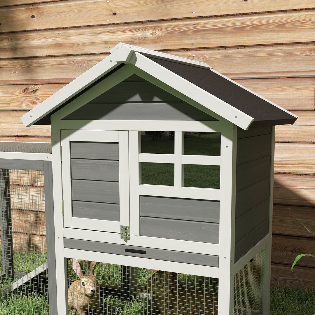 PawHut 2 Tier Wooden Rabbit Guinea Pig Hutch Guinea Pig Cage Bunny Cage Pull Out Tray Small Animal House w/ Ramp 122 x 62.6 x 92 cm