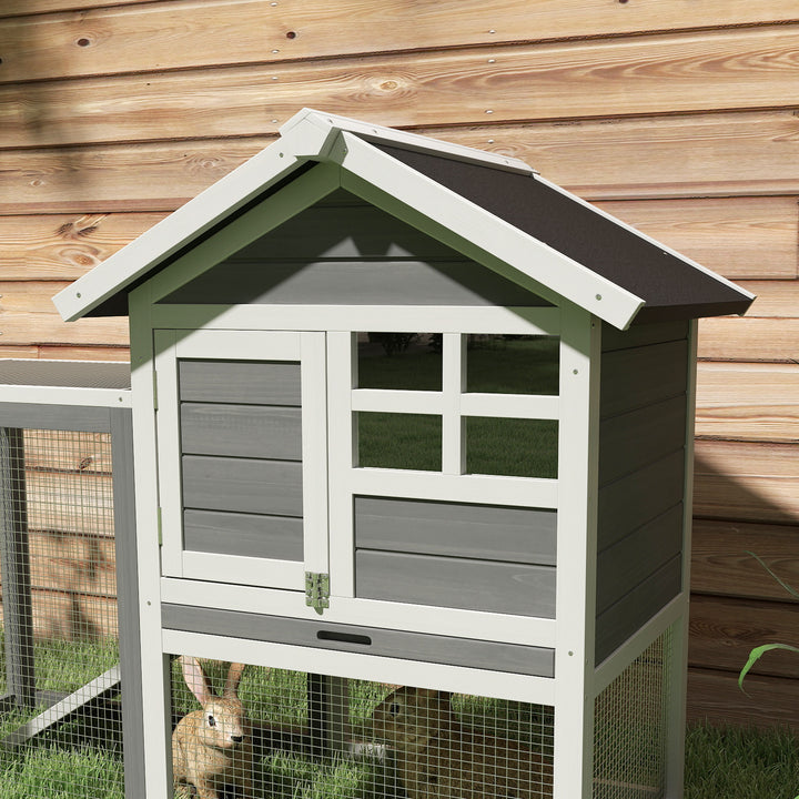 PawHut 2 Tier Wooden Rabbit Guinea Pig Hutch Guinea Pig Cage Bunny Cage Pull Out Tray Small Animal House w/ Ramp 122 x 62.6 x 92 cm