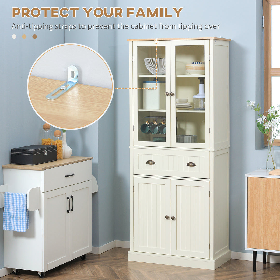 Freestanding Kitchen Cupboard, 5-tier Storage Cabinet with Adjustable Shelves - Cream White