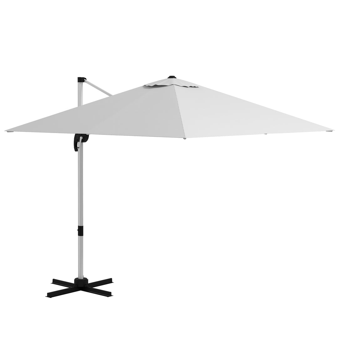 3m Cantilever Roma Parasol Aluminium Frame 360 Rotation Hanging Parasol with/ Cross Base White