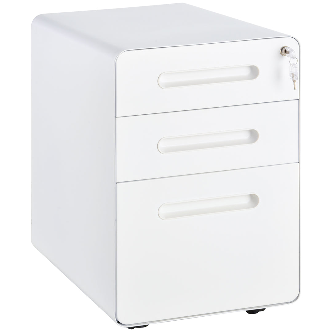 Fully Assembled 3-Drawer Mobile File Cabinet Lockable All-Metal Rolling Vertical File Cabinet White