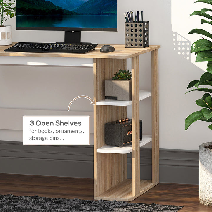 Computer Desk & 3-Tier Side Shelves Wide Table Top Home furniture OAK
