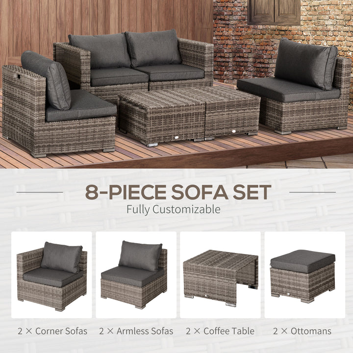 6-Seater Rattan Garden Furniture 6 Seater Sofa & Coffee Table Set Outdoor Patio Furniture Wicker Weave Chair Space-saving Compact, Grey