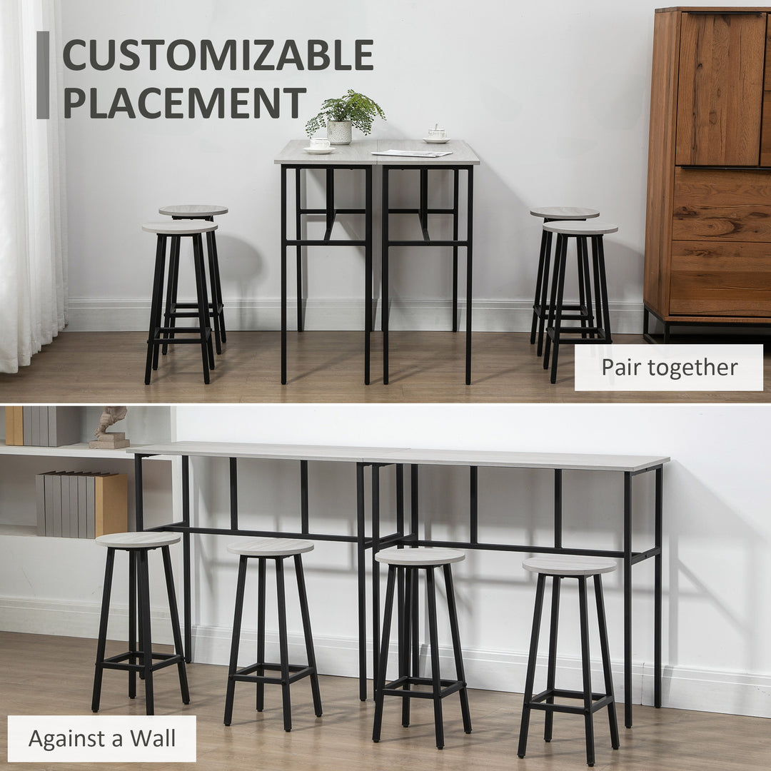 6-Piece Bar Table Set, 2 Breakfast Tables with 4 Stools - Grey