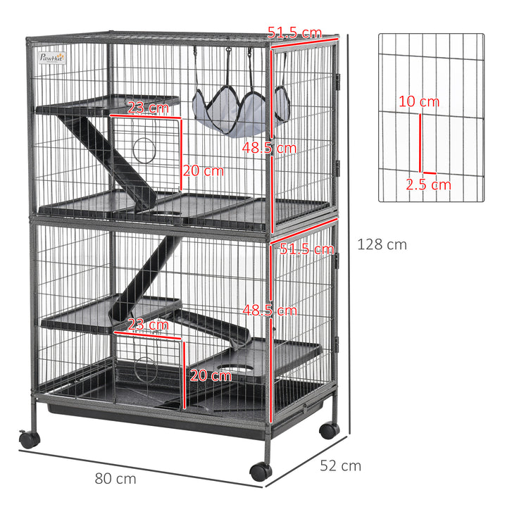 Small Animal Cage for Chinchilla Ferret Kitten on Wheels with Hammocks Removable Tray, Silver Grey