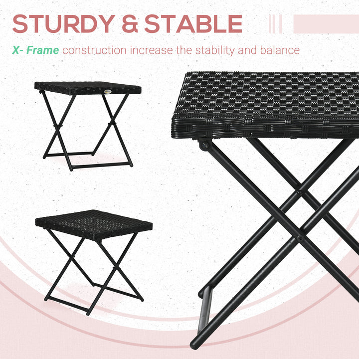 Square PE Wicker Rattan Folding Table - Black