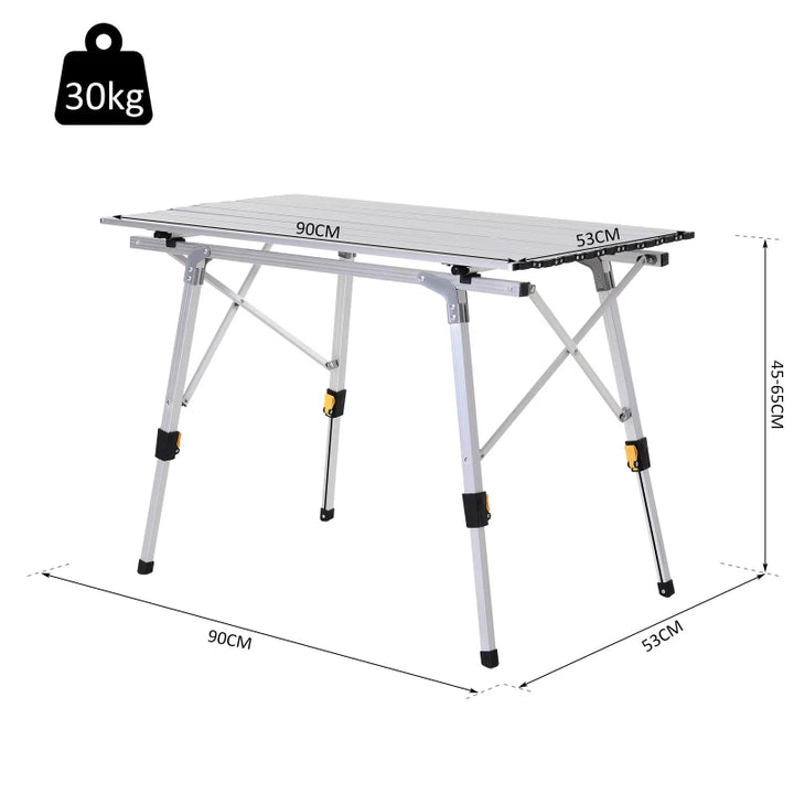 3FT Folding Aluminium Picnic Table Portable Camping BBQ Table Roll Up Top with Carrying Bag Silver