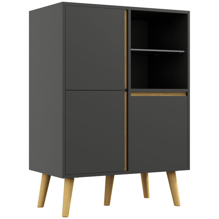 Storage Cabinet Sideboard with Tempered Glass Adjustable Shelves and Solid Wood Legs