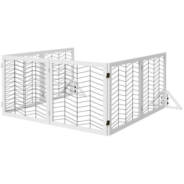 Wooden Pet Gate Barrier w 2PCS Support, for Small Medium Dogs-White