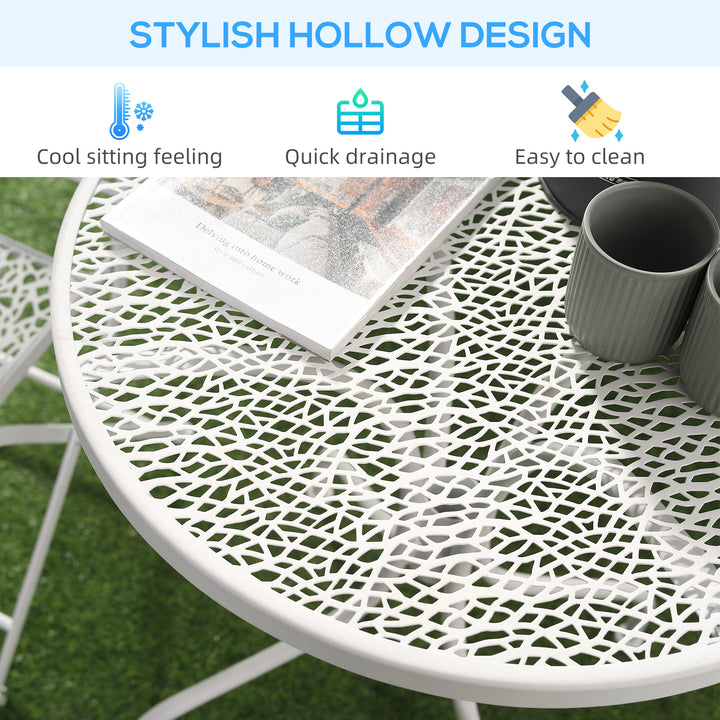 Outsunny Garden Bistro Set for 2 with Folding Chairs and Round Table, Metal Balcony Furniture for Outdoor Indoor Use, White