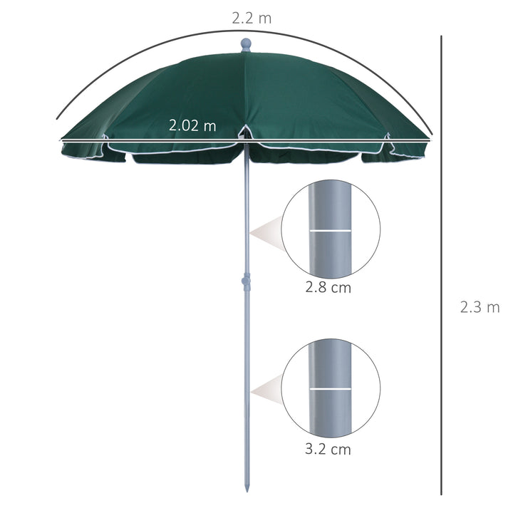 Outsunny Beach Umbrella Parasol,φ2.2m, Steel-Dark Green