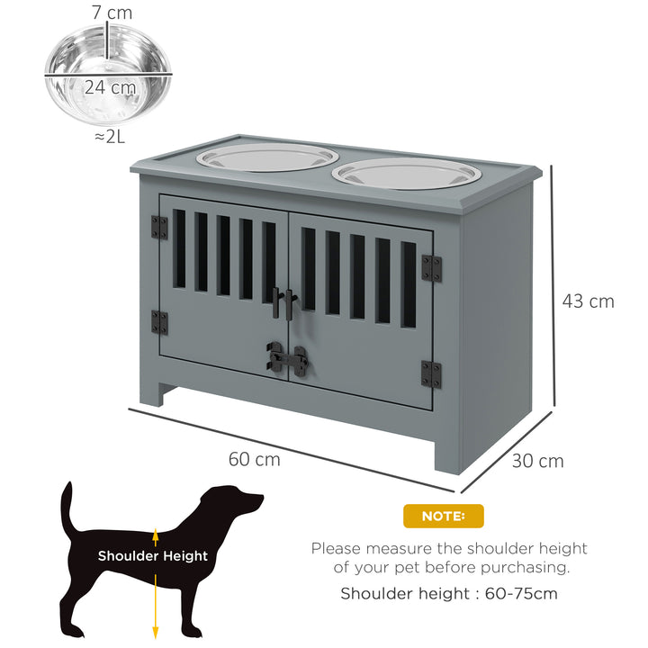 Raised Dog Bowls & Pet Feeding Station, Storage Cabinet-Grey