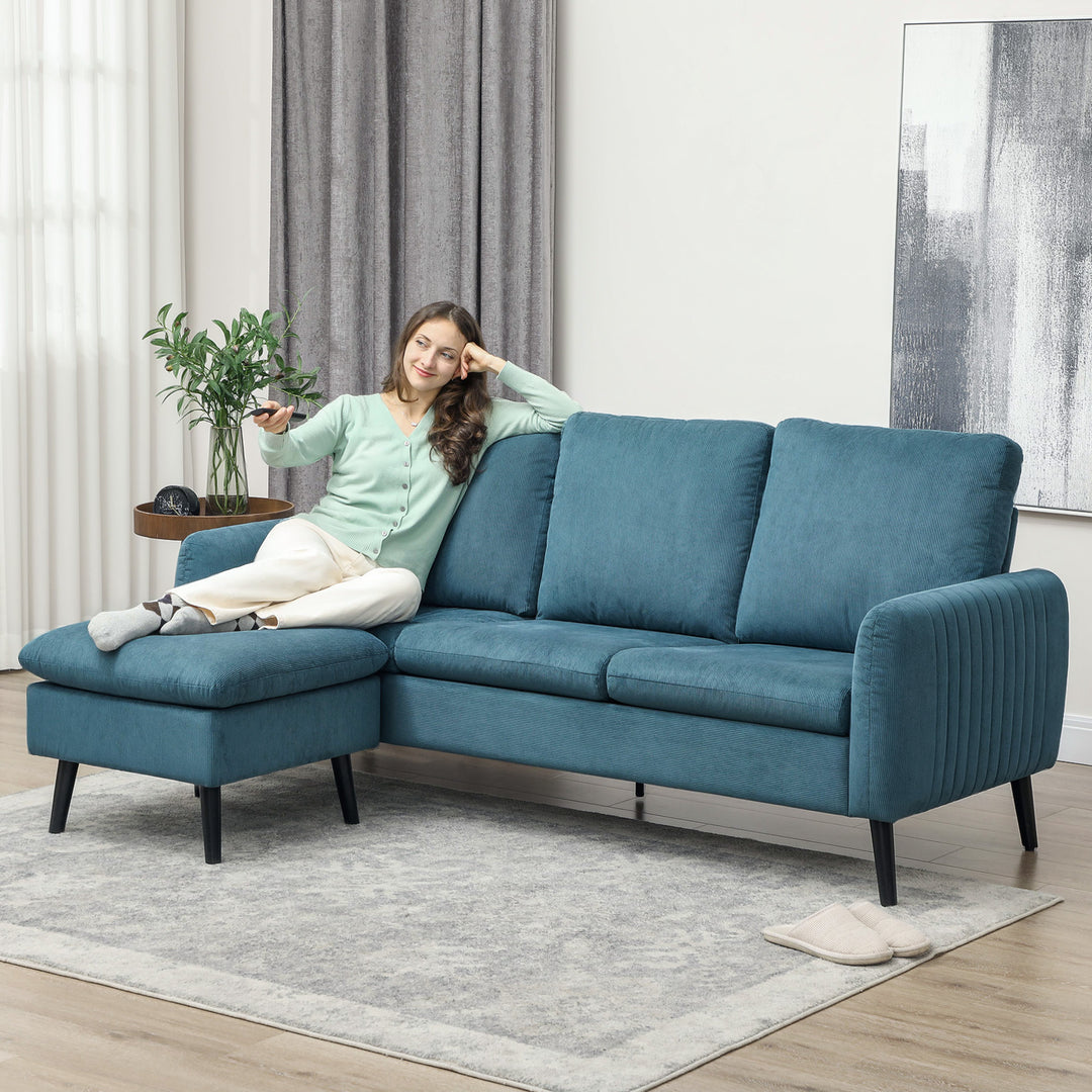 Corner Sofa with Reversible Chaise Lounge, Corduroy Fabric 3 Seater Sofa Settee for Living Room, L Shaped Couch with Scatter Back, Left/Right Hand