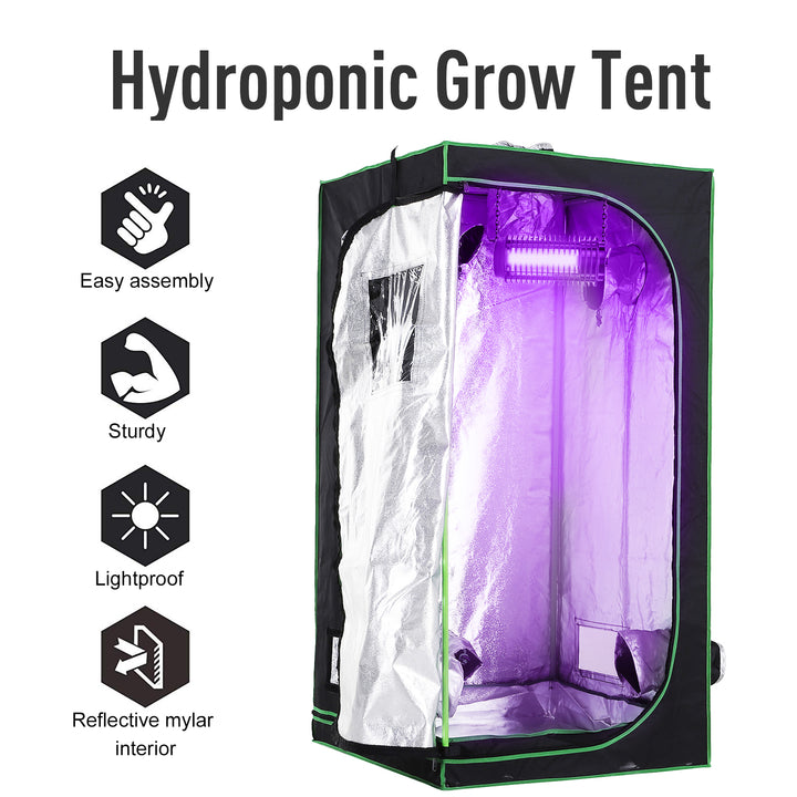 Hydroponic Plant Grow Tent, 80L x 80W x 160Hcm-Black/Green